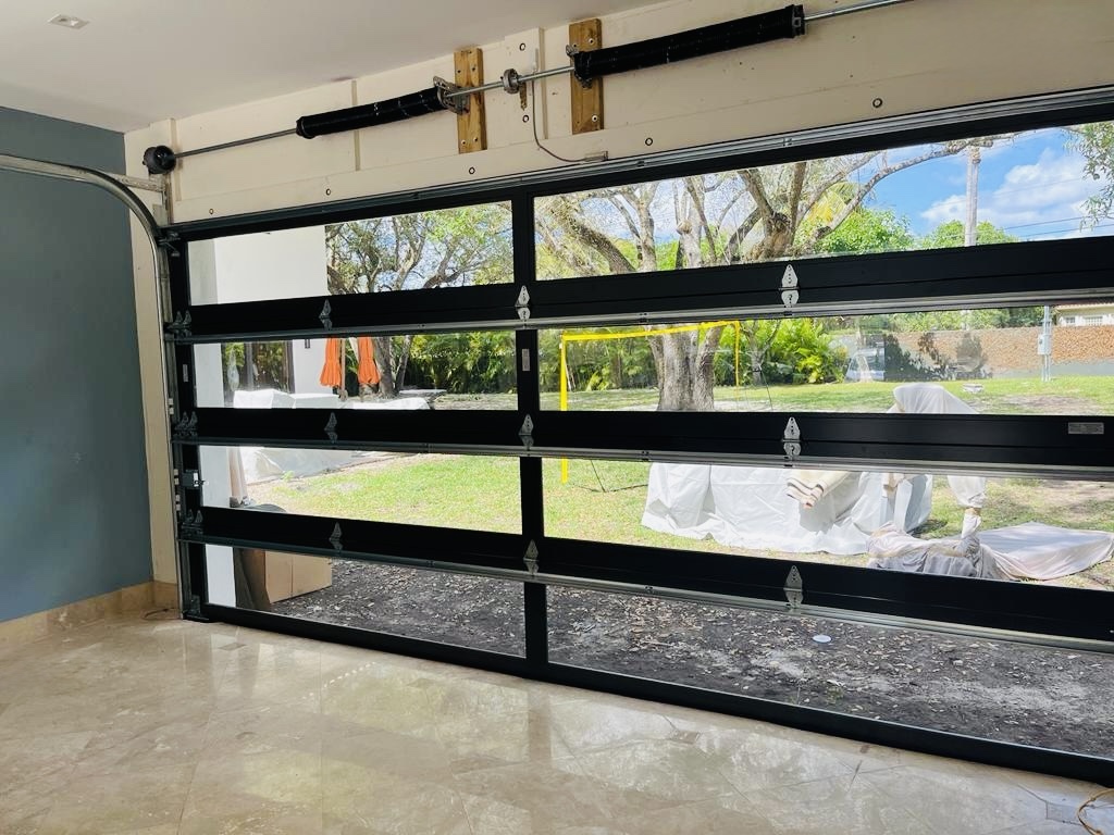 2-Car Full-Glass Garage Door in Bronze finish