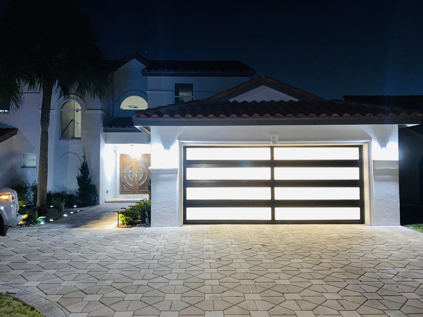 2-Car Full-Glass Garage Door in Bronze finish