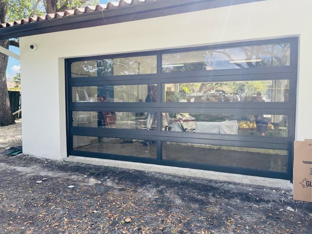 2-Car Full-Glass Garage Door in Bronze finish
