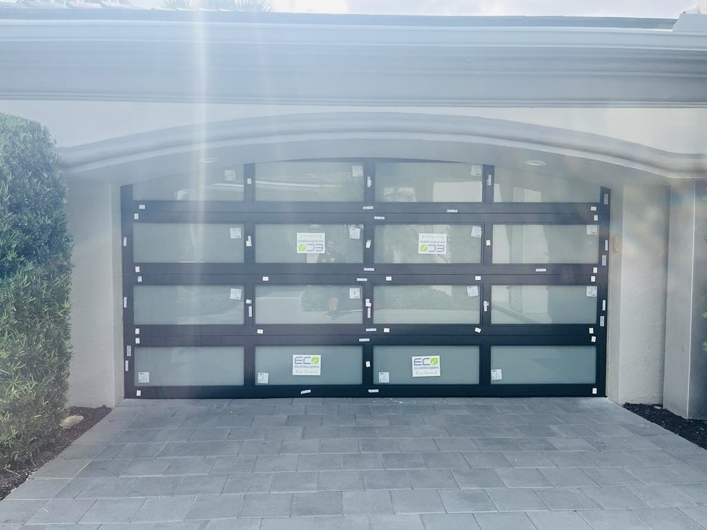 2-Car Full-Glass Garage Door in Bronze finish