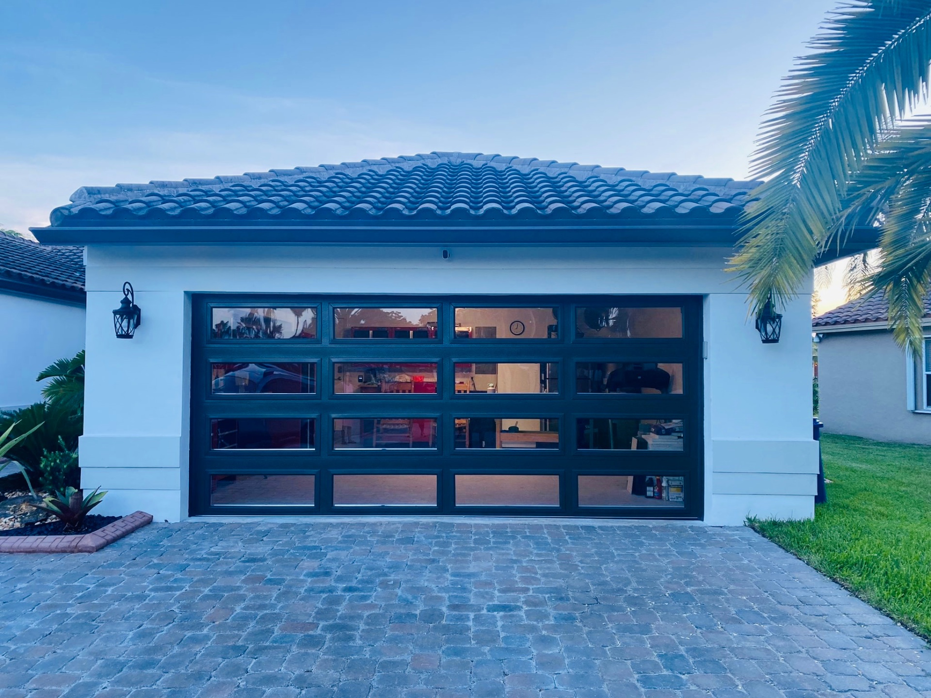 2-Car Full-Glass Garage Door in Bronze finish