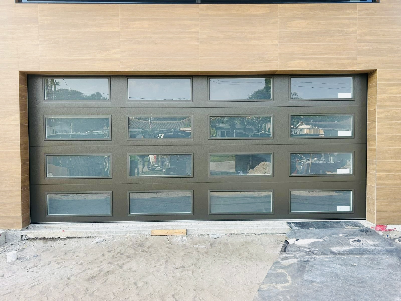 2-Car Full-Glass Garage Door in Bronze finish